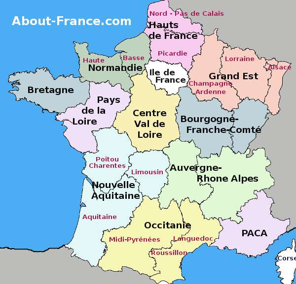 France regions map - About-France.com