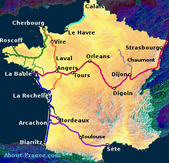 Map of main cycleways in France