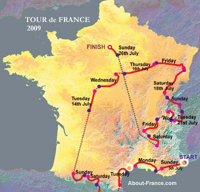 tour de france. Tour de France route map 2009