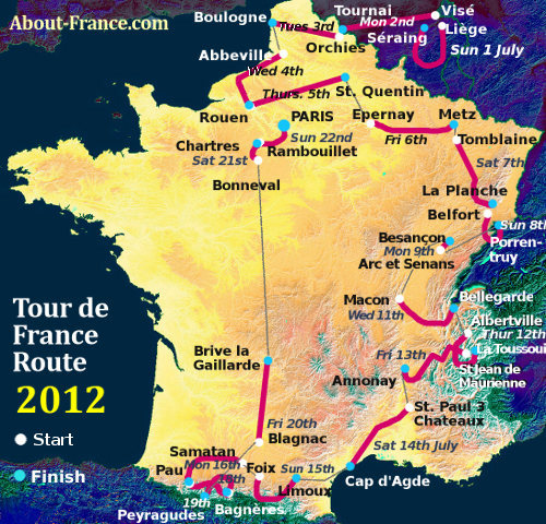 Tour de France 2012 route map in English