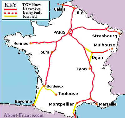 Map Of France With Cities. Map of France#39;s TGV lines