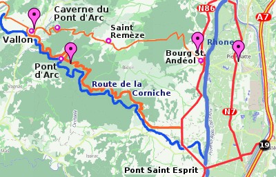 Map of the Ardeche Gorge