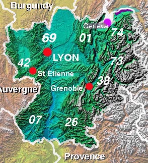 Map of the Rhone-Alpes region