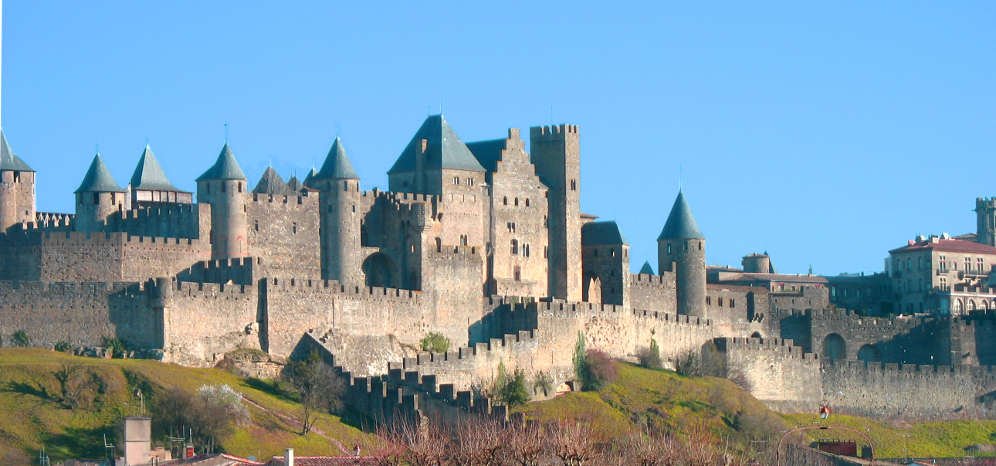 View Of Park Outside The Fortress Town Of Carcassonne In Southern