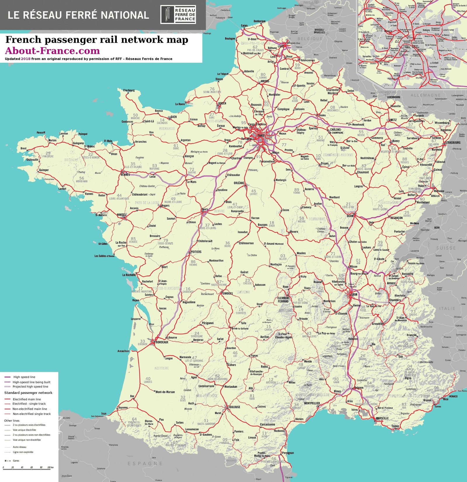 Map Of France Rail System High resolution French rail network map