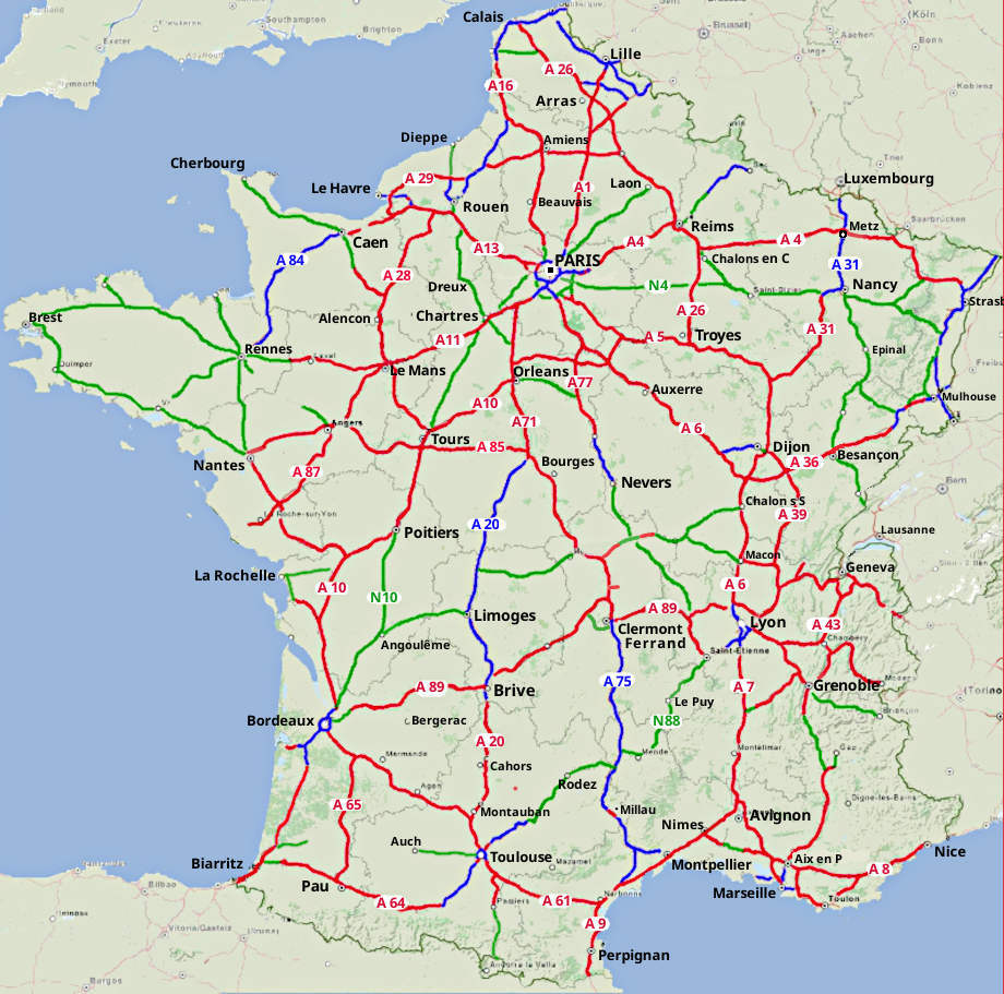 Carte autoroutes et RN