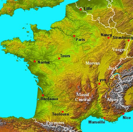 Mountain Ranges In France Map Physical map of France   topography   About France.com