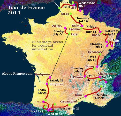 The Tour de France 2014 in English - route and map