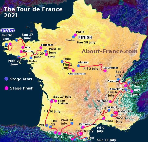 Start Tour De France 2021 The Tour De France 2021 In English Route And Map