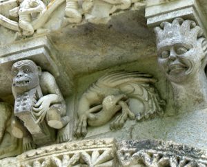 Romanesque carvings on small Saintonge church