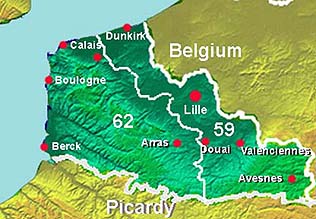 map of Nord Pas-de-Calais region